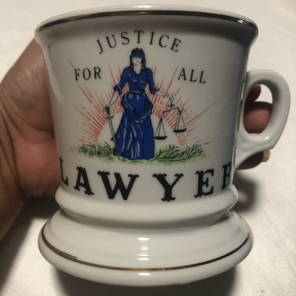 VINTAGE “Justice for All Lawyer”Mug.Ceramic Ironstone.3.5”Length 4”‎ Weigh.Great